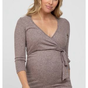 Pinkblush - Pink Brushed Knit Maternity Wrap Top - Size Large